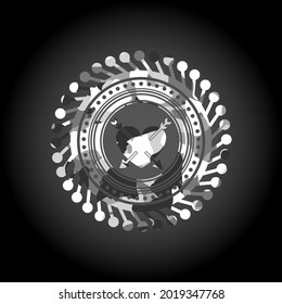heart with two arrows icon on grey camouflage pattern. 