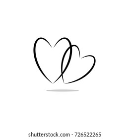 Heart two black sign. Icon on white background. Romantic symbol linked, join, love, passion and wedding. Template for t shirt, card, poster. Design flat element of valentine day. Vector illustration