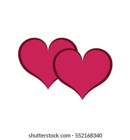 Heart two card. Romantic love isolated icon on white background. Colorful symbol of valentine day and love. Template for t shirt, apparel, card, poster. Design element. Vector illustration