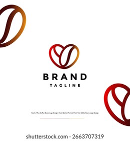 Coração de dois grãos de café Logo Design. Símbolo Do Coração Formado A Partir Do Design Do Logotipo De Dois Grãos De Café.