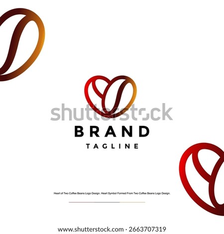 Heart of Two Coffee Beans Logo Design. Heart Symbol Formed From Two Coffee Beans Logo Design.