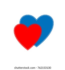 Heart two color sign on white background. Romantic symbol linked, join, love, passion and wedding. Template for t shirt, apparel, card, poster. Design element of valentine day. Vector illustration