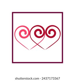 Heart two color sign in square on white background. Romantic symbol linked, join, love, passion and wedding. Template for t shirt, apparel, card. Design element of valentine day. Vector illustration