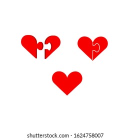 Heart from two halves of the puzzle. Vector flat cartoon illustration. Concept: two halves of one whole, love, devotion, affection, love, Valentine's Day, anniversary.