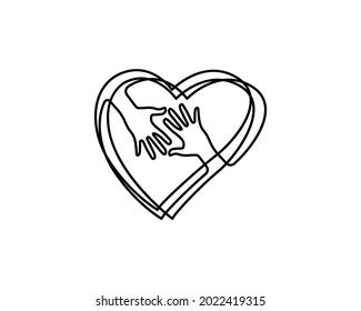 Heart and two hands combined with line art