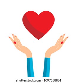 heart in two hands. isolated in white background. vector