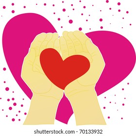 Heart in two hands. Vector Illustration