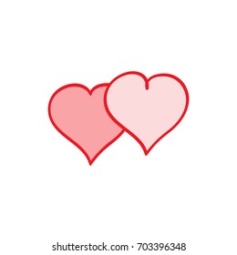 Heart two icon. Red sign on white background. Romantic symbol linked, join, love, passion and wedding. Template for t shirt, apparel, card, poster. Design element of valentine day. Vector illustration