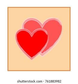 Heart two isolated. Red sidn on white background. Romantic silhouette symbol linked, join, love, passion and wedding. Colorful mark of valentine day. Design element. Vector illustration