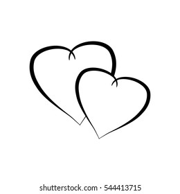 Heart two isolated. Red sign on white background. Romantic silhouette symbol linked, join, love, passion and wedding. Monochrome mark of valentine day. Design element. Vector illustration