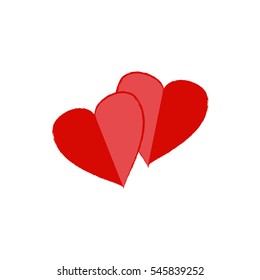 Heart two isolated. Red sign on white background. Romantic silhouette symbol linked, join, love, passion and wedding. Colorful mark of valentine day. Design element. Vector illustration