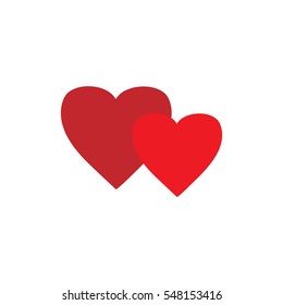 Heart two isolated. Red sign on white background. Romantic silhouette symbol linked, join, love, passion and wedding. Colorful mark of valentine day. Design element. Vector illustration