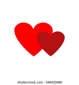 Heart two isolated. Red sign on white background. Romantic silhouette symbol linked, join, love, passion and wedding. Colorful mark of valentine and women day. Design element. Vector illustration