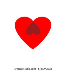 Heart two isolated. Red sign on white background. Romantic silhouette symbol linked, join, love, passion and wedding. Colorful mark of valentine and women day. Design element. Vector illustration