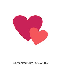Heart two isolated. Red sign on white background. Romantic silhouette symbol linked, join, love, passion and wedding. Colorful mark of valentine and women day. Design element. Vector illustration