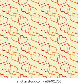 Heart two on beige seamless pattern. Fashion graphic background design. Modern stylish abstract texture. Colorful template for prints, textiles, wrapping, wallpaper, website etc. Vector illustration