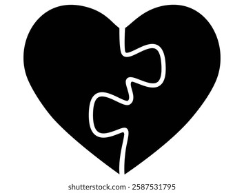 Heart of two puzzles for Valentine's Day stencil for cutting and pastry - vector template for cutting. Puzzle heart two halves