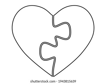 Heart from two puzzles - vector linear picture for coloring - a symbol of two halves. Love and Monogamous traditional relationships between. Symbols for Valentine's Day. Outline.