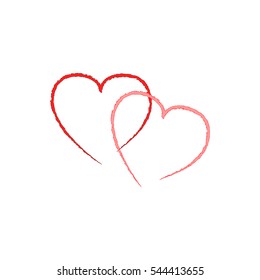 Heart two ribbon isolated. Red sign on white background. Romantic silhouette symbol linked, join, love, passion and wedding. Colorful mark of valentine day. Design element. Vector illustration