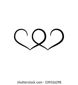 Heart two ribbon. Romantic love isolated icon on white background. Monochrome symbol of valentine day. Template for t shirt, apparel, card, poster. Design element. Vector illustration