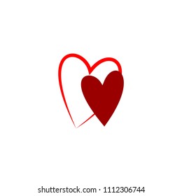 Heart two sign. Isolated mark on white background. Symbol linked, join, love, passion and wedding. Template for t shirt, apparel, card, poster, valentine day, etc. Design element. Vector illustration