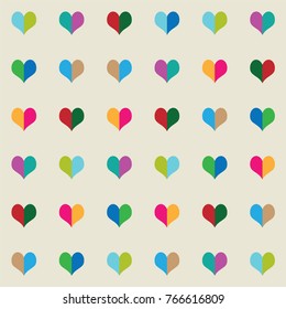 Heart two tone colorful pattern background seamless flat design vector illustration