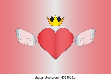 heart with two wing and yellow corona on pink background