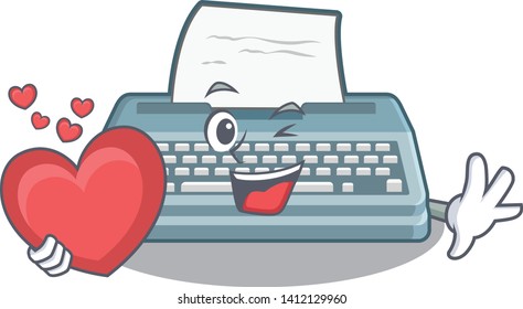 With heart typewriter in the a cartoon shape