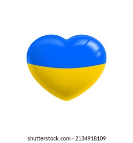 Heart of Ukraine. 3d heart icon in colors of Ukraine flag isolated on white background. Concept symbol. 3d Vector illustration 