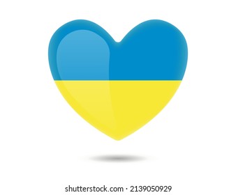 Heart of Ukraine. 3d heart icon in colors of Ukraine flag isolated on white background. Concept symbol. Vector illustration