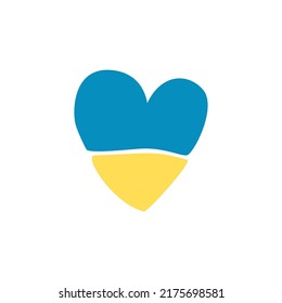 Heart with Ukraine flag. Support Ukraine sign. Heart icon with colors of Ukrainian flag. War in Ukraine concept. Vector illustration. Isolated