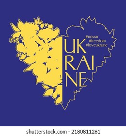 Heart of Ukraine in yellow and blue, No war, Freedom for Ukraine, vector illustration in flat style