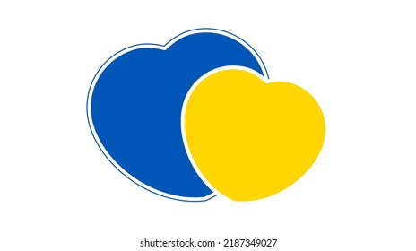 Heart in Ukrainian colors. Big blue and small yellow hearts on white background. Vector illustration