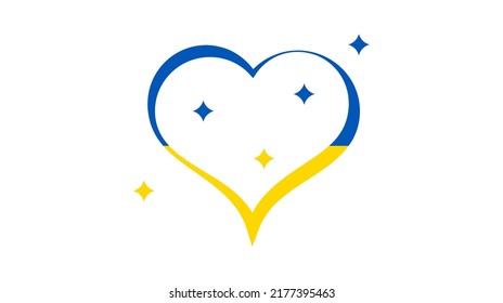 Heart in Ukrainian colors. Yellow and blue heart with stars on white background. Vector illustration