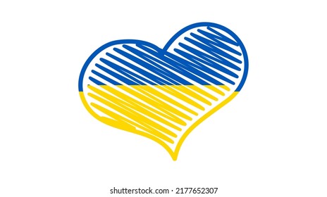Heart in Ukrainian colors. Yellow and blue scribble heart on white background. Vector illustration