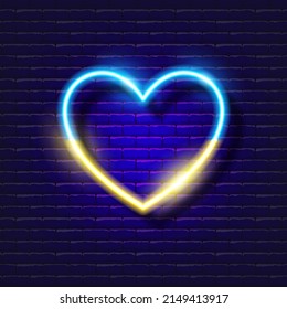 Heart Ukrainian neon icon. War in Ukraine concept. Glowing Vector illustration for design.
