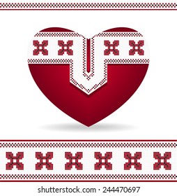 Heart with  Ukrainian ornament on white background. Creative concept love or congratulation Valentines Day