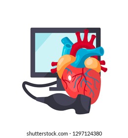Heart ultrasound concept. Vector illustration for medical articles, posters, web banners etc. in flat style