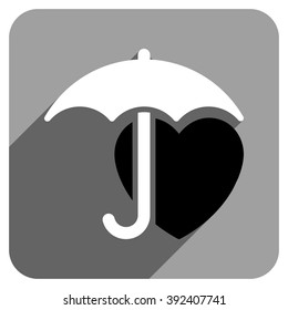 Heart Umbrella Protection long shadow vector icon. Style is a flat heart umbrella protection iconic symbol on a gray square background.