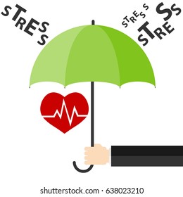 Heart under an umbrella, protection from stress. Flat design, vector illustration, vector.