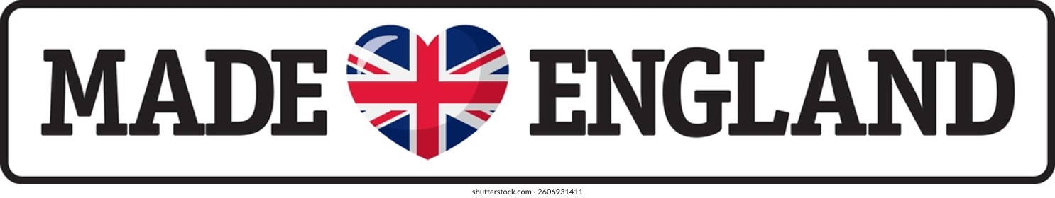 Heart with Union Jack flag colors expressing love for England and celebrating products made in England