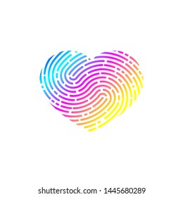 Heart with unique imprint, scanning icon, recognition,  element of logo, heart with fingerprint, print. Vector illustration