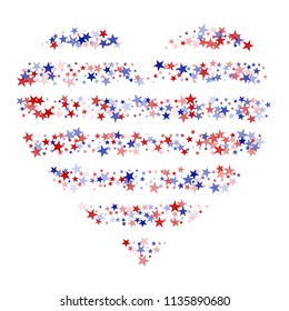 Heart of United States Holiday Stars Confetti. USA Cover Pattern Design. Veteran Day Texture. Flyer, Cover Stars Background.