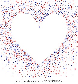 Heart of United States Holiday Stars Confetti. USA Memorial Day Pattern Design. Veteran Day Texture. Poster, Advertising Stars Background.