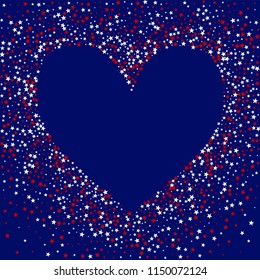 Heart of United States Holiday Stars Confetti. USA Cover Pattern Design. Liberty Patriotic Texture. Business Presentation Print Design Background.