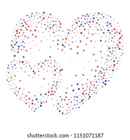 Heart of United States Holiday Stars Confetti. USA Concept Poster Pattern Design. Freedom Nation Texture. Poster, Advertising Print Design Background.