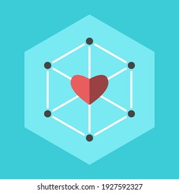 Heart uniting network. Love, inspiration, communication, management, altruism, teamwork, community and family concept. Flat design. EPS 8 vector illustration, no transparency, no gradients