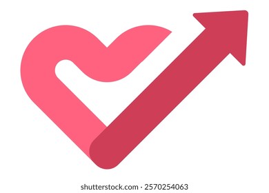 Heart with upward arrowsymbol growth and positivity, minimal design in cute vector style for Valentine's Day, romance, affection and love concepts, isolated icon on white background