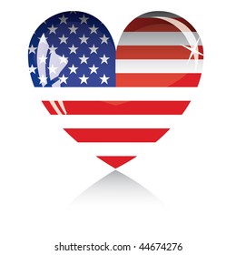 Heart with US flag texture isolated on a white background.