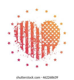 heart with usa flag, american patriotic sign, t-shirt print isolated on white